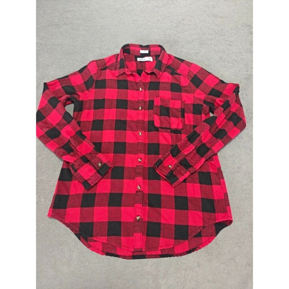 Hollister Women’s XS Boyfriend Fit Red Black Buffalo Plaid Flannel Shirt